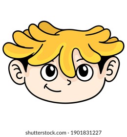 emoticon of a handsome boy head with a mocking smile, doodle draw kawaii. vector illustration art