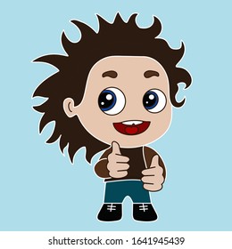 emoticon with a happy cool boy, you're awesome facial expression and thumbs up gesture, color vector emoji on white isolated background