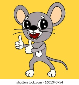 emoticon with a happy cool mouse, you're awesome facial expression and thumbs up gesture, color vector emoji on isolated background