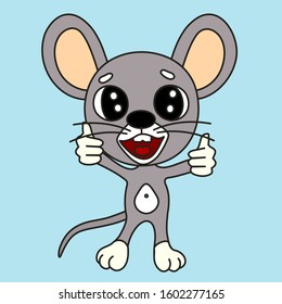 emoticon with a happy cool mouse, you're awesome facial expression and thumbs up gesture, color vector emoji clip art on isolated background