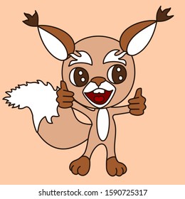 emoticon with a happy cool squirrel, you're awesome facial expression and thumbs up gesture, color vector emoji clip art on isolated background