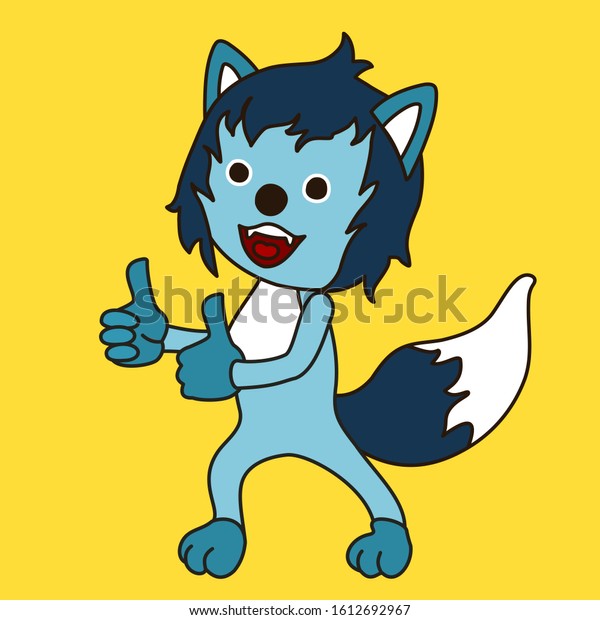 Emoticon Happy Cool Wolf Blue Wool Stock Vector Royalty Free