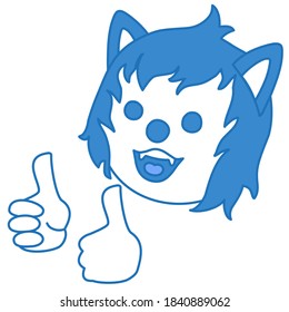 emoticon with a happy cool wolf, you're awesome facial expression and thumbs up gesture, color vector emoji clip art on white isolated background