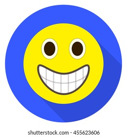 Emoticon happy face. Happy emoji. Isolated vector illustration on white background. Emoji long shadow icon.