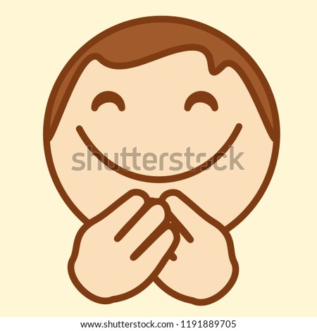 emoticon with happy smiling guy that closed his eyes because he is feeling bliss or pleasure, circle shaped vector emoji in color, simplistic colorful pictogram,ball like personage with thick outlines