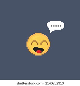 emoticon head with speak bubble in pixel style