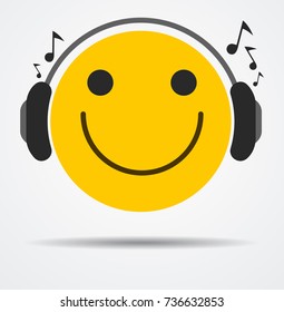 Emoticon with headphones in a flat design