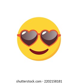 Emoticon con gafas de sol con forma de corazón aisladas sobre fondo blanco. Concepto de verano. Material vectorial	
