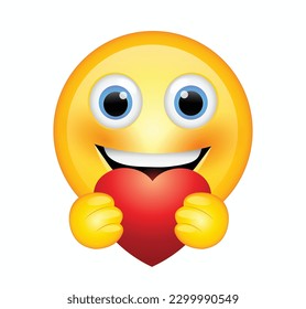 Emoticon with heart vector illustration. Emoji holding heart.  Emoji for chat, email, message and comments. 