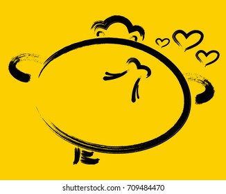 Emoticon with with hearts on yellow background. EPS10 vector illustration