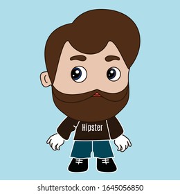 emoticon with hipster smiling man with beard, mustache and a fancy haircut, vector emoji in color, simplistic colorful illustration