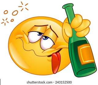 Emoticon holding an alcoholic drink bottle