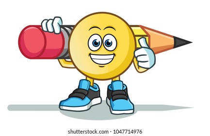 emoticon holding big pencil america vector cartoon illustration