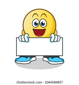 emoticon holding board mascot vector cartoon illustration