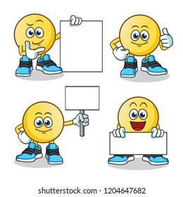 emoticon holding board mascot vector cartoon illustration