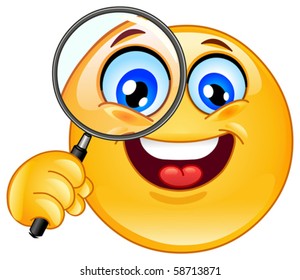 Emoticon holding a magnifying glass