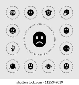Emoticon icon. collection of 13 emoticon filled icons such as angry emot, nerd emoji, emot with mustache, dancing emoji. editable emoticon icons for web and mobile.