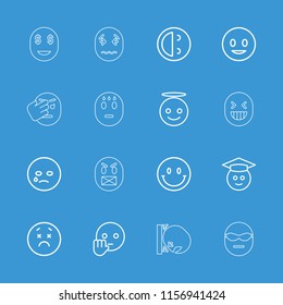 Emoticon icon. collection of 16 emoticon outline icons such as smiling emot, crying emot, emoji angel, graduate emoji, smiley. editable emoticon icons for web and mobile.