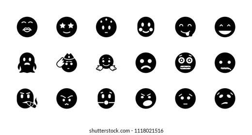Emoticon icon. collection of 18 emoticon filled icons such as sad smiley, laughing emot, sad emot, happy emoji with star eyes. editable emoticon icons for web and mobile.