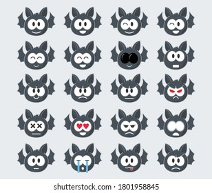 Emoticon Icon Logo Microbat Cute With Set Different Expression Design