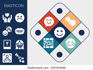  emoticon icon set. 13 filled emoticon icons. Simple modern icons about  - Happy, Face, Poop, Foodie, Censor, Happiness, Smile, Emotion, Unhappy, Satisfied, Graffiti, Shy