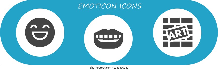  emoticon icon set. 3 filled emoticon icons. Simple modern icons about  - Happy, Smile, Graffiti