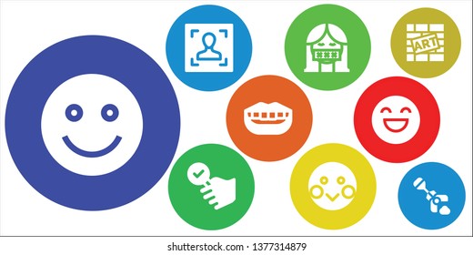 emoticon icon set. 9 filled emoticon icons.  Simple modern icons about  - Happy, Face, Censor, Satisfied, Shy, Smile, Graffiti, Poop