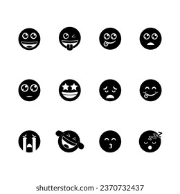 emoticon icon set over white background, silhouette style, vector illustration