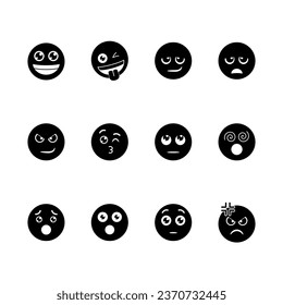 emoticon icon set over white background, silhouette style, vector illustration