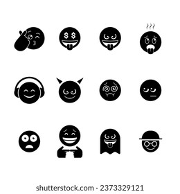 emoticon icon set over white background, silhouette style, vector illustration