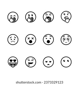 emoticon icon set over white background, line style, vector illustration