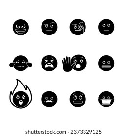 emoticon icon set over white background, silhouette style, vector illustration