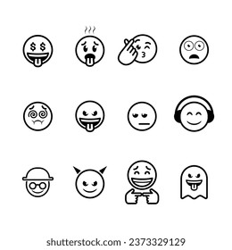 emoticon icon set over white background, line style, vector illustration