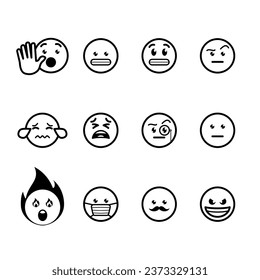 emoticon icon set over white background, line style, vector illustration