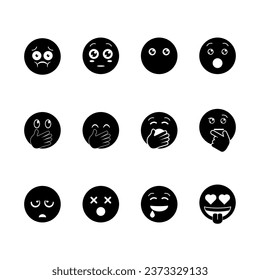 emoticon icon set over white background, silhouette style, vector illustration