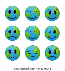 Emoticon icon set of world face, vector illustration
