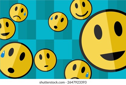 Emoticon icon yellow, blue background