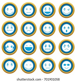 Emoticon icons blue circle set isolated on white for digital marketing