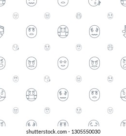 emoticon icons pattern seamless white background. Included editable line emoji in mask, happe emoji with star eyes, emoji listening music icons. emoticon icons for web and mobile.