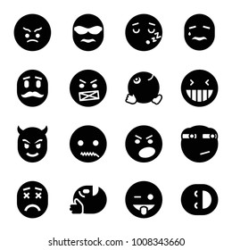 Emoticon icons. set of 16 editable filled emoticon icons such as laughing emot, angry emot, emoji showing tongue, rolling eyes emoji