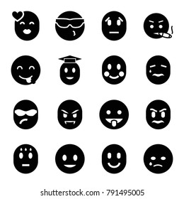 Emoticon icons. set of 16 editable filled emoticon icons such as smiling emot, crying emot, blush
