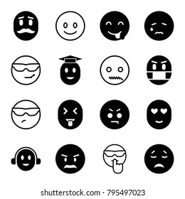 Emoticon icons. set of 16 editable filled and outline emoticon icons such as crying emot, angry emot, graduate emoji, emoji
