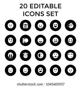 Emoticon icons. set of 20 editable filled emoticon icons such as laughing emot, sad emot, graduate emoji, crying emoji. best quality emoticon elements in trendy style.