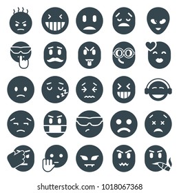 Emoticon icons. set of 25 editable filled emoticon icons such as sad smiley, laughing emot, sad emot, emoji, nerd emoji, emoji in mask