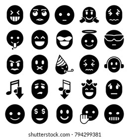 Emoticon icons. set of 25 editable filled emoticon icons such as smiling emot, sad emot, emoji angel, emoji showing tongue, eating mouth, emoji