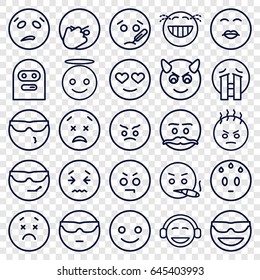 Emoticon icons set. set of 25 emoticon outline icons such as smiling emot, emot in sun glasses, emoji angel, emoji