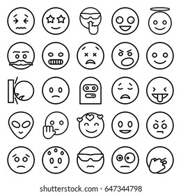 Emoticon icons set. set of 25 emoticon outline icons such as smiling emot, crazy emot, emoji angel, happe emoji with star eyes