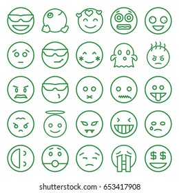 Emoticon icons set. set of 25 emoticon outline icons such as crazy emot, laughing emot, blush, emoji angel, ghost, dollar smiley