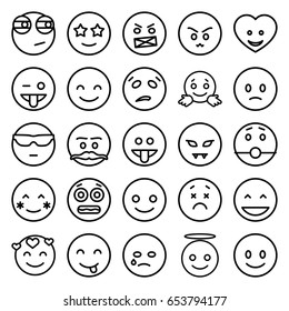 Emoticon icons set. set of 25 emoticon outline icons such as heart face, smiling emot, laughing emot, blush, emoji showing tongue