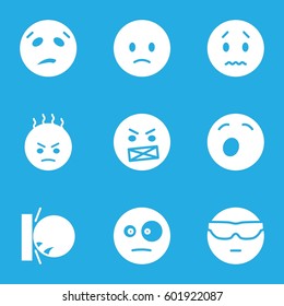 emoticon icons set. Set of 9 emoticon filled icons such as sad emot